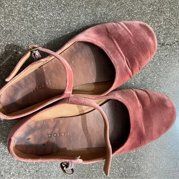 DOEN Pink Velvet Mary Jane Slippers Ballet Flats - Picture 8 of 12